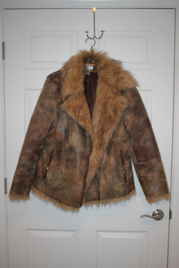 Newport News Leather Jacket with Faux Fur