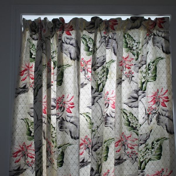 Fauna and Floral BarkCloth Curtains Plus Hooks