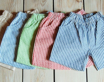 Monogrammed Boys Seersucker Shorts/Light Blue Seersucker/Red Seersucker/Navy Seersucker/Khaki Seersucker/Green Seersucker