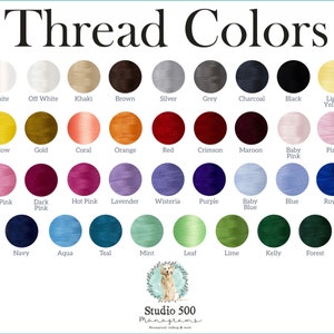May include: A chart of 36 different thread colors, including white, black, red, blue, green, yellow, pink, and purple. The chart is labeled "Thread Colors".