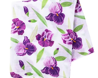Irises Muslin Swaddle Blanket: Bamboo Cotton Blend (47" x 47")