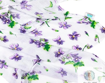 Violets Muslin Swaddle Blanket: Bamboo Cotton Blend, Monogram Option