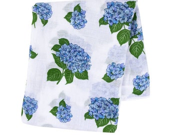 Hydrangea Baby Swaddle: Muslin Bamboo Cotton Blend, Monogram Option