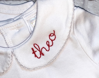 LONG SLEEVE WHITE Peter Pan Collar Girls Top with Name to Collar