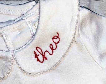 SHORT SLEEVE WHITE Peter Pan Collar Girls Top with Name to Collar