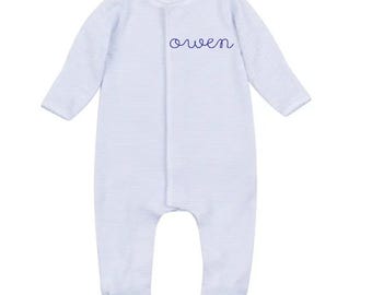 Magnolia Baby Light Blue Mini Stripe Footie/Hat Set