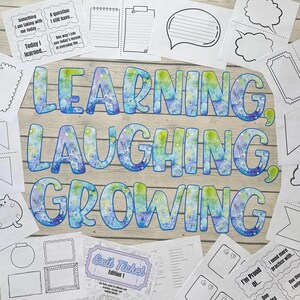 Exit Ticket Bulletin Board Kit | LEARNING, LAUGHING, GROWING | Printable Classroom Display | Reflection Exit Tickets | Digital Download
