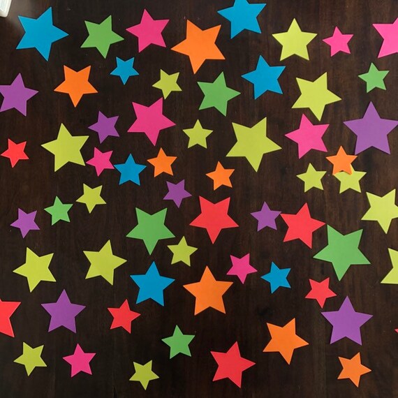 64 stars, various star sizes, paper shapes, bulletin boards, bulletin board embellishments, paper decorations, classroom decor