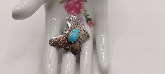 Vintage Navajo Sterling and Turquoise Butterfly B… - image 1