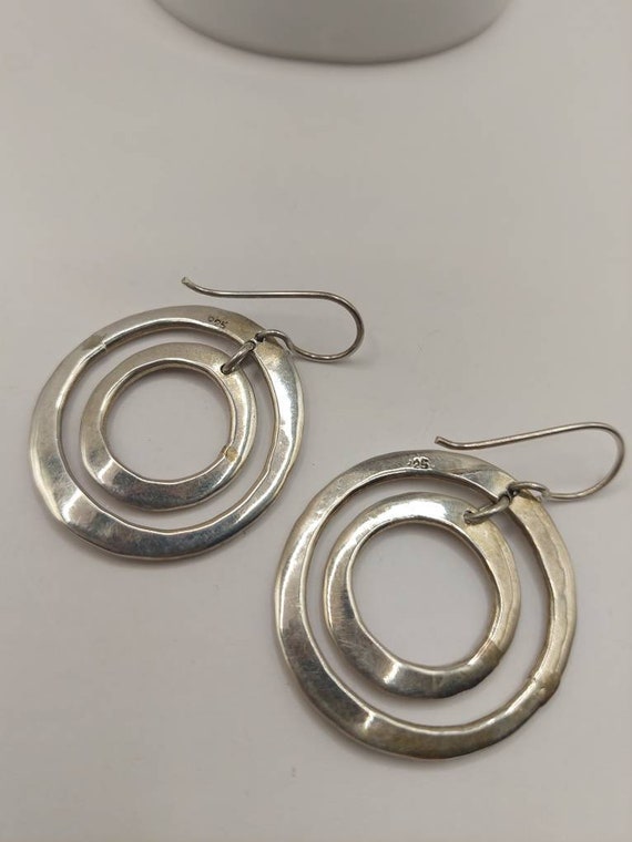 925 Hammered Silver Double Circle Short Dangle Ea… - image 6