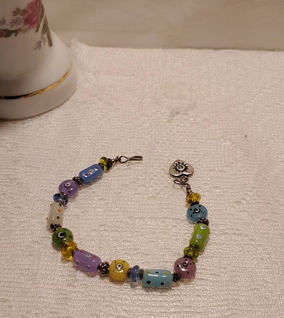 925 Silver Multi Color Evil Eye Toggle Bracelet - image 6