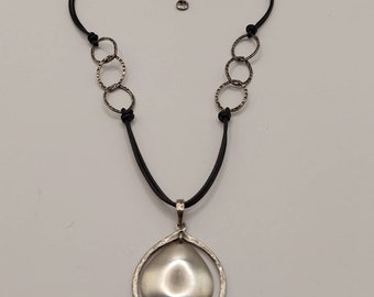 Silpada 925 Silver and Hammered Silver with Black Leather Cord Necklace