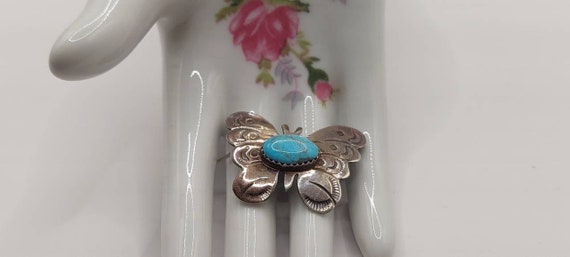 Vintage Navajo Sterling and Turquoise Butterfly B… - image 2