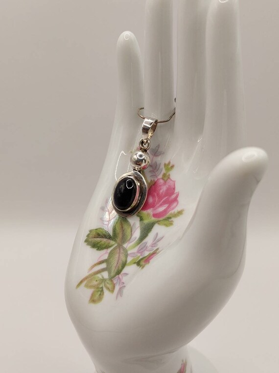 Vintage 925 Silver and Black Onyx Pendant - image 2