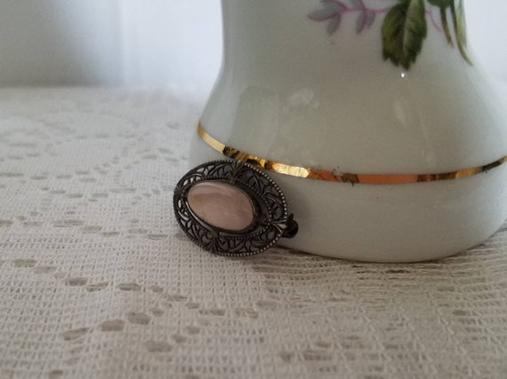 Small Antique Sterling Filigree and Rose Quartz B… - image 2