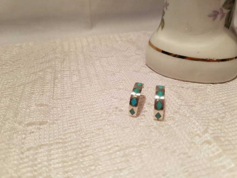 925 Silver and Turquoise Half Hoop Earrings