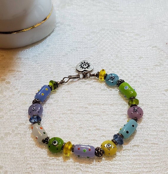 925 Silver Multi Color Evil Eye Toggle Bracelet