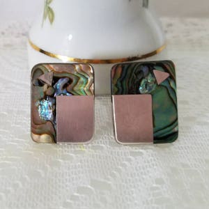 Vintage 925 Mexico Silver Abalone Cufflinks