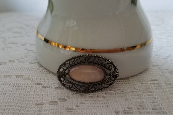 Small Antique Sterling Filigree and Rose Quartz B… - image 3