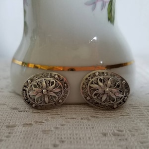 Antique Willi Nonnenmann Silver Filigree Clip Earrings Marked NW 800