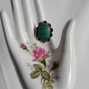 Vintage Taxco Mexico 925 Silver Malachite Ring