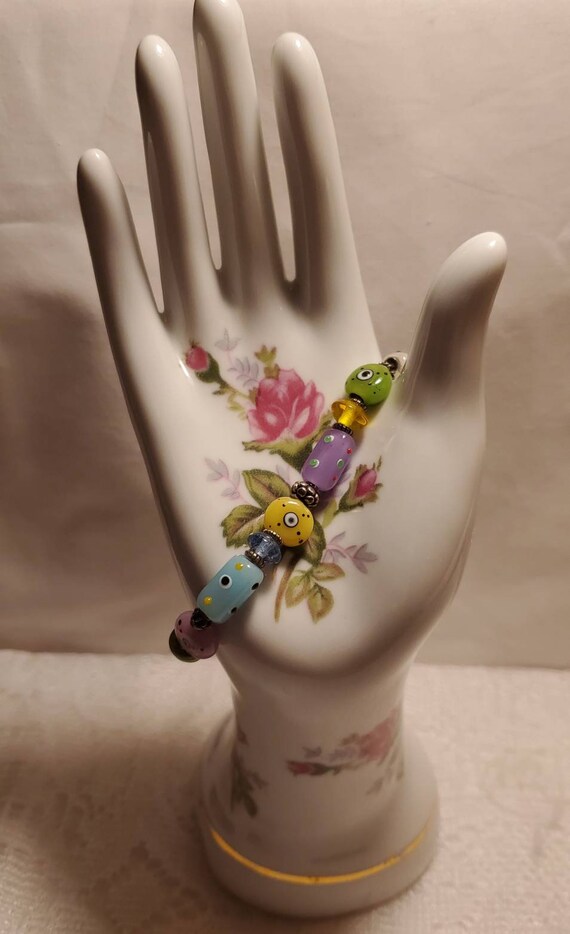 925 Silver Multi Color Evil Eye Toggle Bracelet - image 2