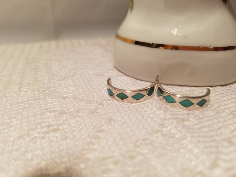 925 Silver and Turquoise Half Hoop Earrings