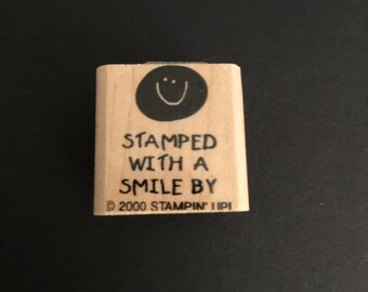 Stampin Up! Stamped with a Smile By 2000 Rubber Wood Mounted Stamp Used Card Scrapbooking