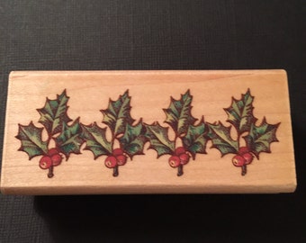 HOLLY BORDER Cynthia Hart 1998  Annette Watkins F1066 Rubber Wood Mounted Stamp Gently Used  Card Making Scrapbooking