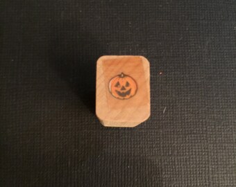 Mini Pumpkin 5/8" Jack-O-Lantern Rubber Wood Mounted Stamp Gently Used Card Scrapbooking