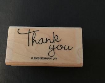 Stampin Up 2005 Thank you Rubber Wood Mounted Stamp Gently Used Card Scrapbooking