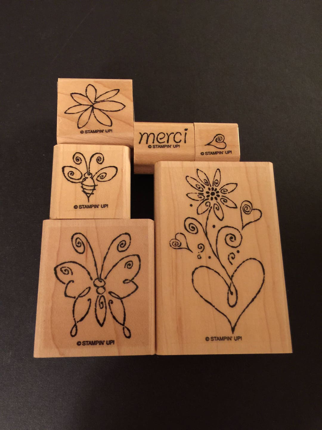 Stampin' Up! Rare Merci Used Set 6 Rubber Wood Mounted Stamp Gently ...