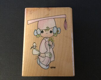 Stampendous Precious Moments Girl Graduate UH006 1998  Rubber Wood Mounted Stamp Used  Card Making Scrapbooking