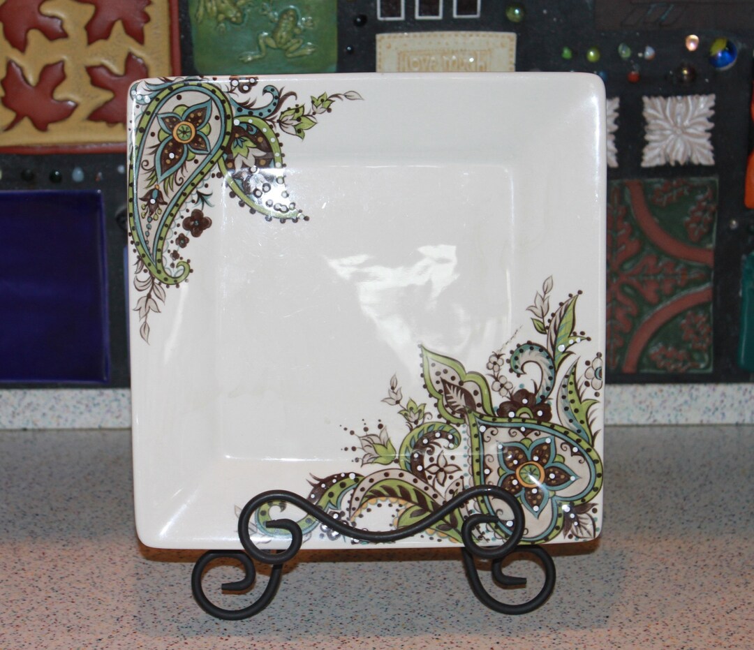 Square Dinner Plate by Tabletops Gallery. Angela Pattern. Hand Etsy