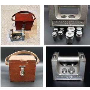 Antique Fairbanks Morse Weights. 10 lbs.  Grip Handle.  Precision Calibration Weights. Wood Carrying Case, Leather Strap. Father&#39;s Day Gift!
