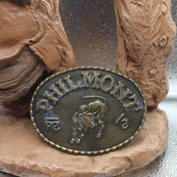 PHILMONT Scout Ranch Bronze BULL Belt Buckle.  Western Style.  Vintage Boy Scouts of America (BSA) Anchor Buckle. By Bowen Western Products.