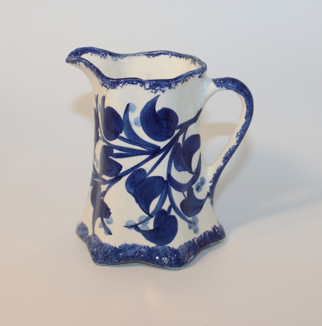 Cash Family Pottery Navy Blue & White Buttermilk Pitcher. Etsy