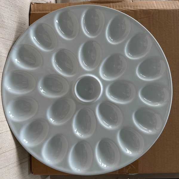 Deviled Egg Platter by Denmark Tools for Cooks.  Oven-to-Table.   Vitrified Porcelain Plate w/ Pockets for 24 Eggs. Brand New in Box. 13.25”