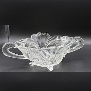 Exquisite Brockwitz Art Deco Glass Bowl.  Serpent Handles.  WWII / Depression Era German Art Glass Centerpiece Bowl.
