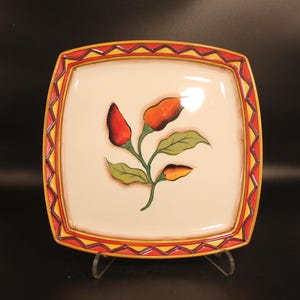 Jalapeno Hand Painted Platter by Clay Art, 11 1/4&quot; Square.  Southwestern Design.  Excellent Condition.