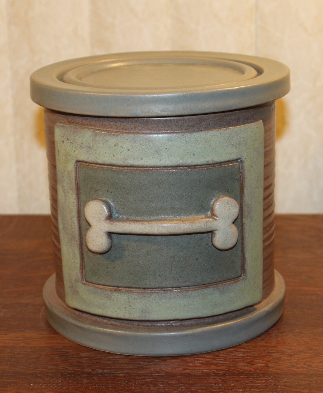 Pottery Dog Pet Treat Jar W/ Lid. Hand Thrown. Stoneware Canister With