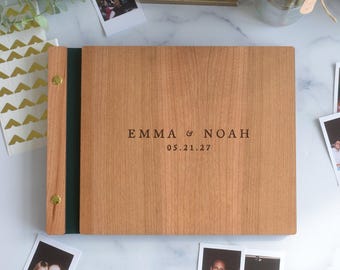 Custom Wooden Engraved Wedding Guest Book, Minimalist Wedding Album, Polaroid Photo Guestbook, Wedding Reception Guest Book