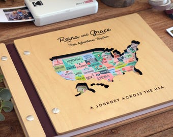 USA Map Adventure Book, US Travel Map Scrapbook Gift for Him, 50 States Travel Journal, Gift for Traveler, Unique Christmas Gift for Her