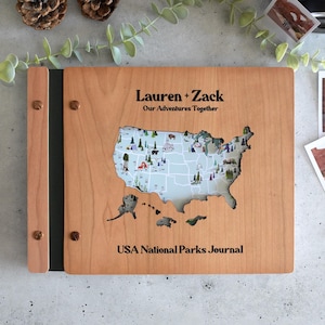 USA National Park Map Adventure Book, National Park Sign, Wooden Travel Map, Gift for Dad, Personalized Travel Journal, Gift for Adventurers