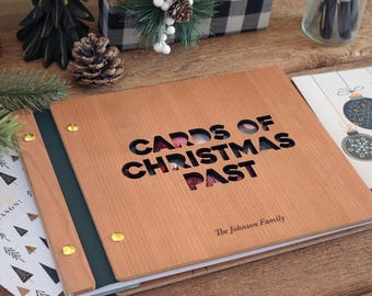 Personalized Wooden Christmas Card Album, Christmas Memory Book, Christmas Photo Album, Family Christmas Gift, Holiday Guest book