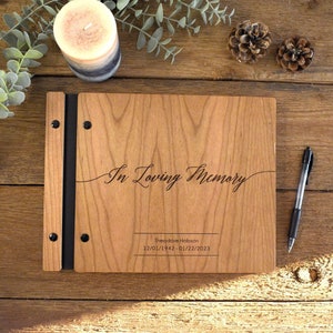 Custom Wooden Memorial Guest Book: Personalized Engraving, Handcrafted for Funerals & Celebrations of Life. in loving memory