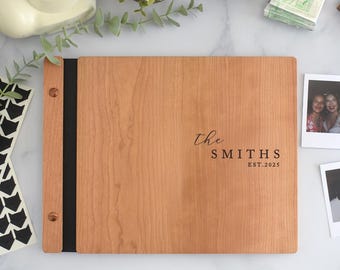 Custom Wooden Wedding Guest Book, Personalized Engraved Name & Date Wedding Album, Polaroid Photo Guest Sing in Book