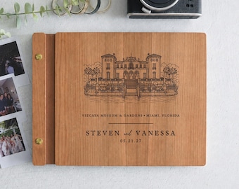 Personalized Wedding Venue Guest Book, Wooden Wedding Guestbook, Custom Venue Wedding Album, Polaroid Photo Guestbook
