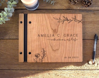 Custom Wooden Memorial Guest Book Celebration of Life book