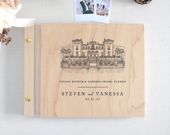 Custom Wedding Venue Guest Book, Wooden Wedding Guestbook, Personalized Venue Wedding Album, Polaroid Photo Guestbook